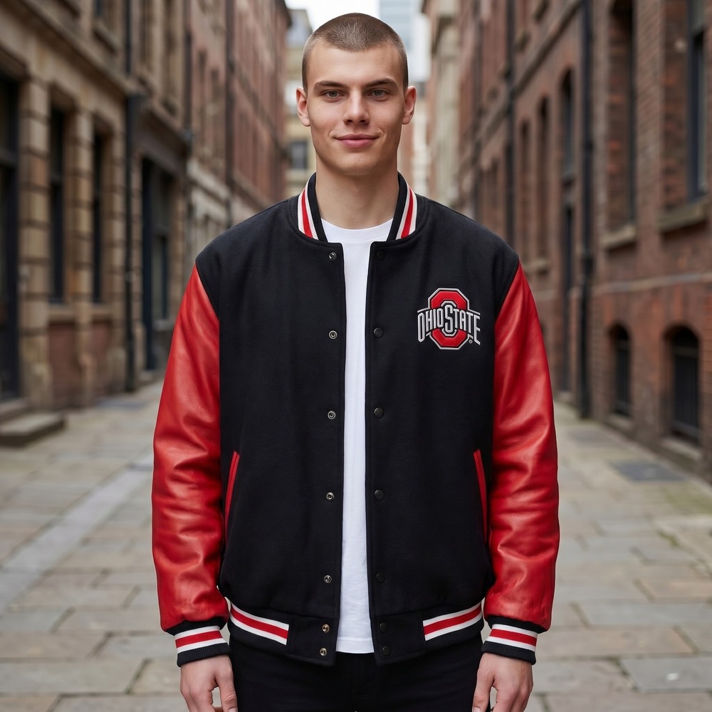 Steve & Barrys Mens Ohio State Buckeyes Varsity Jacket XXL Black Red Wool Faux